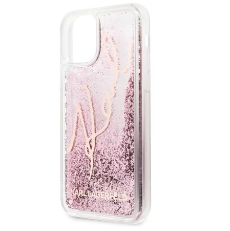 Чехол Lagerfeld для iPhone 11 Liquid Glitter Karl signature Hard. Цвет: прозрачный/"Розовое золото"