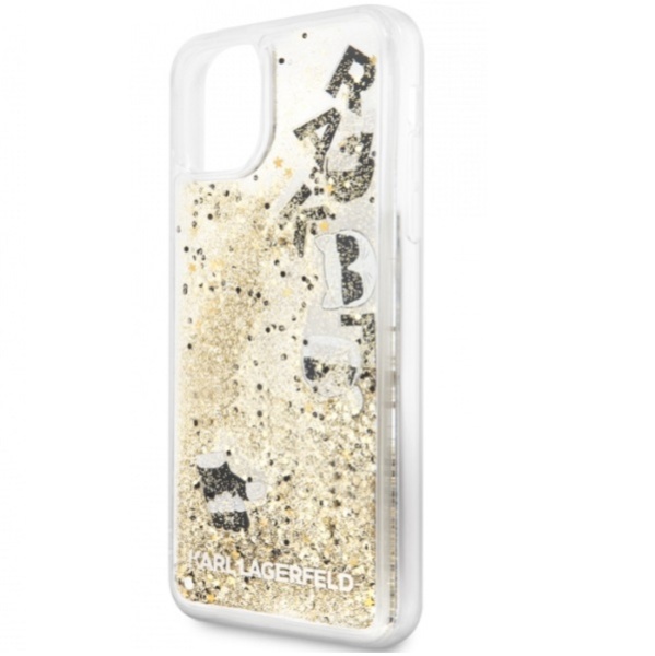 Чехол Lagerfeld для iPhone 11 Pro Max Liquid Glitter Floatting charms. Цвет: черный/золотой