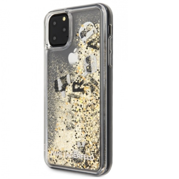 Чехол Lagerfeld для iPhone 11 Pro Max Liquid Glitter Floatting charms. Цвет: черный/золотой