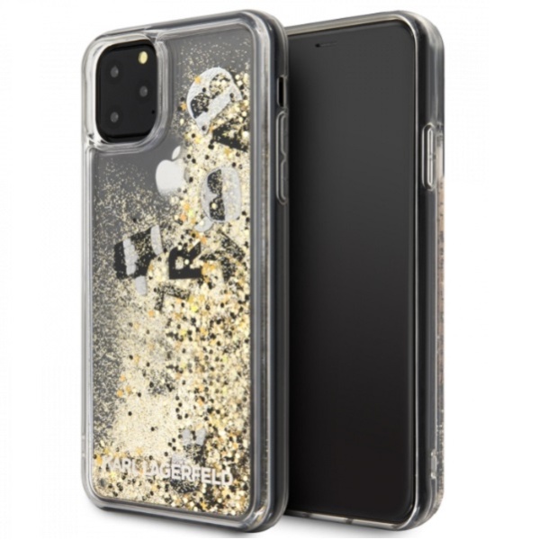 Чехол Lagerfeld для iPhone 11 Pro Max Liquid Glitter Floatting charms. Цвет: черный/золотой