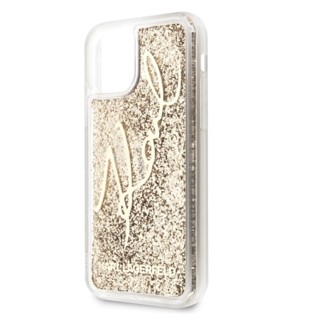 Чехол Lagerfeld для iPhone 11 Liquid Glitter Karl signature Hard. Цвет: прозрачный/золотой