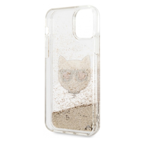 Чехол Lagerfeld для iPhone 11 Liquid Glitter Choupette head Hard. Цвет: золотой