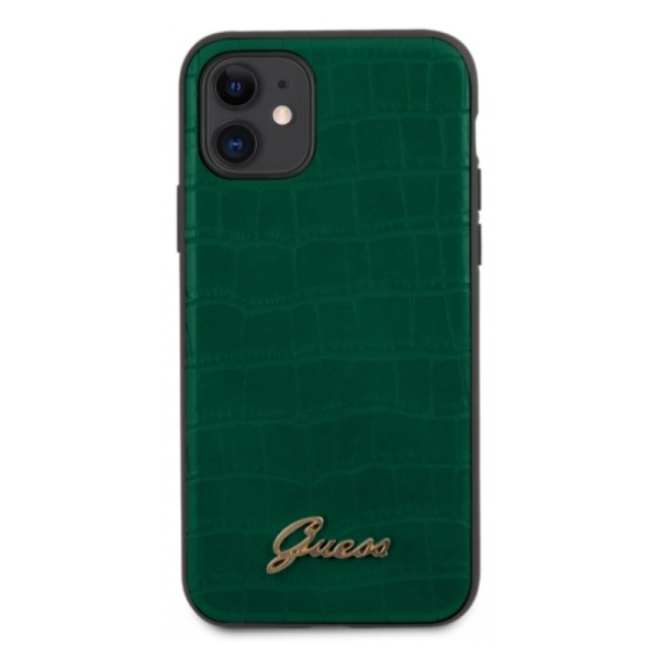 Чехол Guess для iPhone 11 Animal Croco with metal logo, полиуретан. Цвет: зеленый