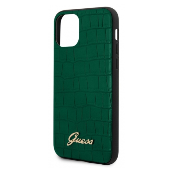 Чехол Guess для iPhone 11 Animal Croco with metal logo, полиуретан. Цвет: зеленый