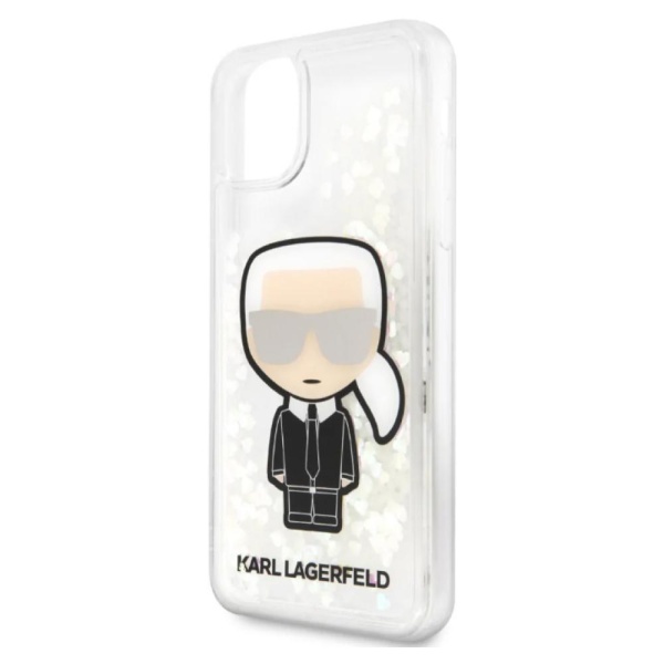 Чехол Lagerfeld светящийся в темноте для iPhone 11 Liquid glitter Karl Iconik Hard. Прозрачный