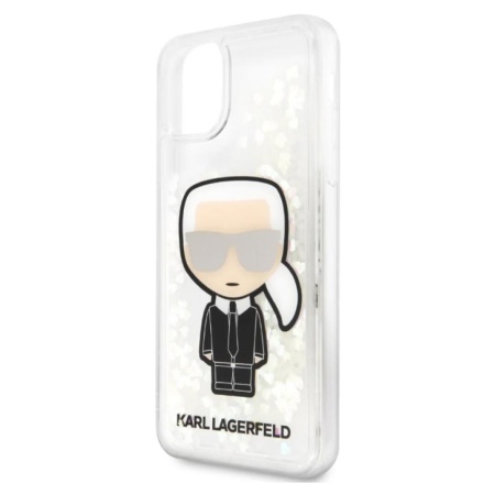 Чехол Lagerfeld светящийся в темноте для iPhone 11 Liquid glitter Karl Iconik Hard. Прозрачный