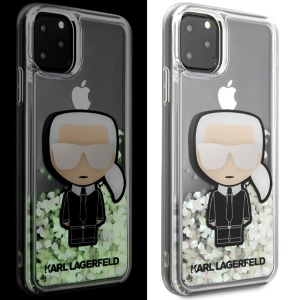 Чехол Lagerfeld светящийся в темноте для iPhone 11 Liquid glitter Karl Iconik Hard. Прозрачный