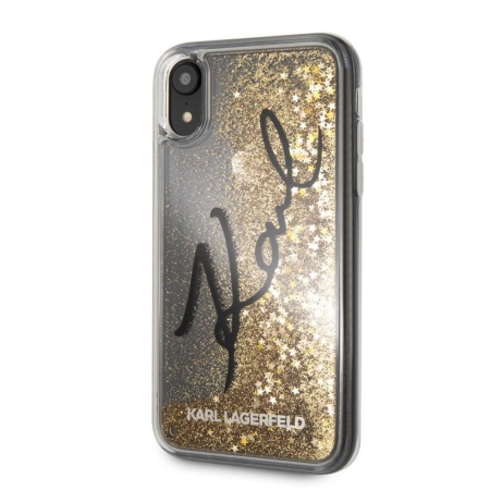 Чехол Lagerfeld для iPhone XR Liquid glitter Karl signature Hard. Цвет: золотой