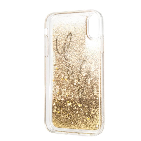 Чехол Lagerfeld для iPhone XR Liquid glitter Karl signature Hard. Цвет: золотой