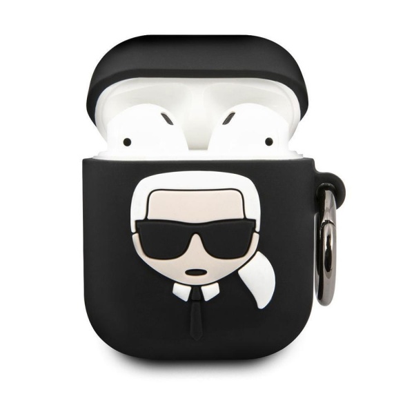 Чехол Lagerfeld Choupette для AirPods, силиконовый с кольцом. Цвет: черный