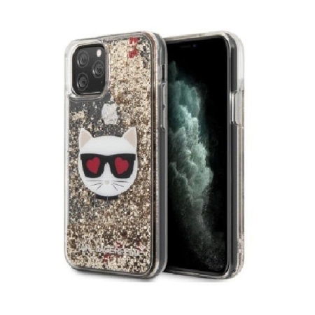 Чехол Lagerfeld для iPhone 11 Pro Max Liquid Glitter Choupette head Hard. Цвет: золотой