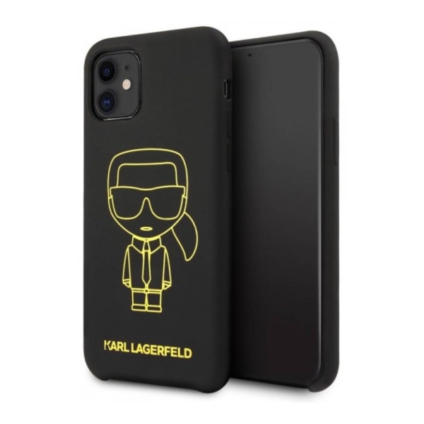 Чехол Lagerfeld для iPhone 11 Liquid Silicone Iconic Hard. Цвет: черный/желтый