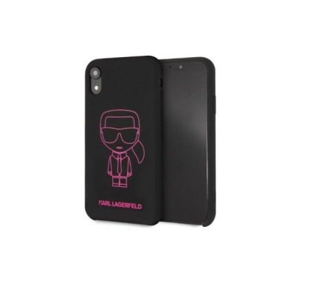 Чехол Lagerfeld для iPhone XR Liquid Silicone ikonik outlines. Цвет: чёрный/розовый