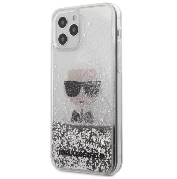 Чехол Lagerfeld для iPhone 12/12 Pro Liquid Glitter Ikonik Karl. Цвет: серебристый