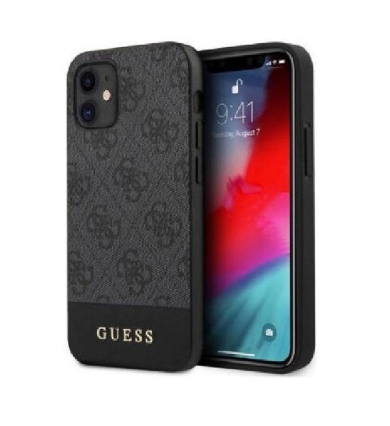 Чехол Guess для iPhone 12 mini PU Stripe Metal logo. Цвет: серый