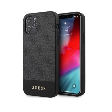 Чехол Guess для iPhone 12 Pro Max PU Stripe metal logo. Цвет: серый