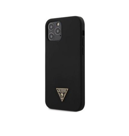 Чехол Guess для iPhone 12/12 Pro Liquid Silicone Triangle metal logo. Цвет: чёрный