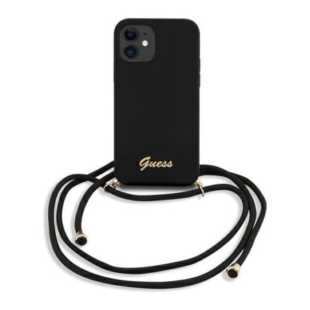 Чехол Guess для iPhone 12 Mini Liquid Silicone Gold Metal Logo. Цвет: чёрный