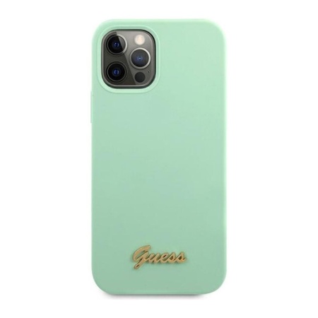 Чехол Guess для iPhone 12 Pro Max Liquid Silicone Gold Metal Logo. Цвет: зелёный