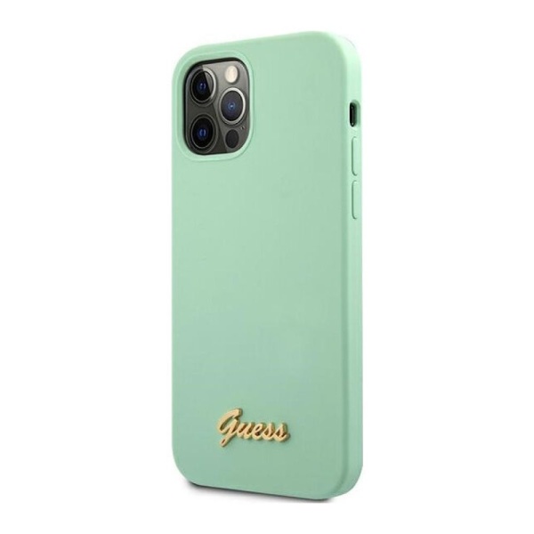 Чехол Guess для iPhone 12 Pro Max Liquid Silicone Gold Metal Logo. Цвет: зелёный