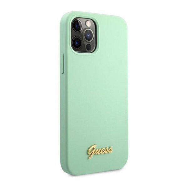 Чехол Guess для iPhone 12 Pro Max Liquid Silicone Gold Metal Logo. Цвет: зелёный