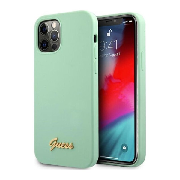 Чехол Guess для iPhone 12 Pro Max Liquid Silicone Gold Metal Logo. Цвет: зелёный