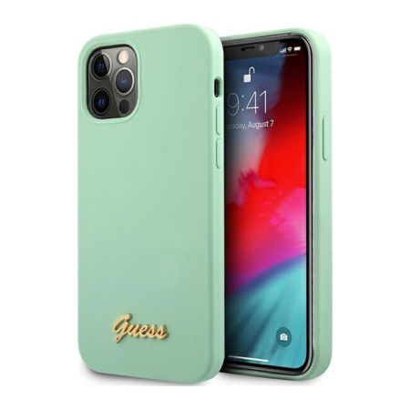 Чехол Guess для iPhone 12 Pro Max Liquid Silicone Gold Metal Logo. Цвет: зелёный