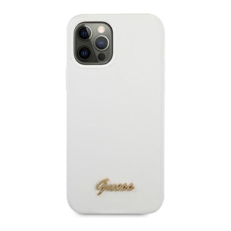 Чехол Guess для iPhone 12 Pro Max Liquid Silicone Gold Metal Logo. Цвет: белый