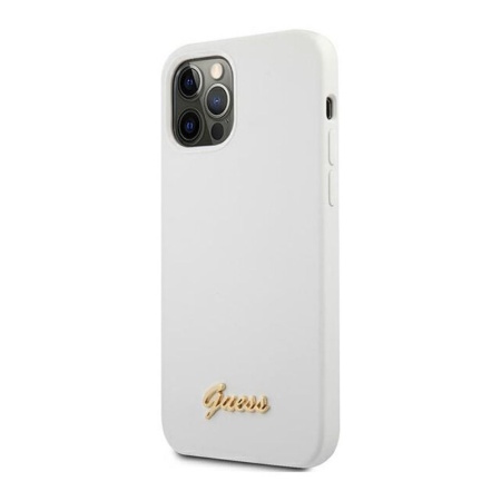 Чехол Guess для iPhone 12 Pro Max Liquid Silicone Gold Metal Logo. Цвет: белый
