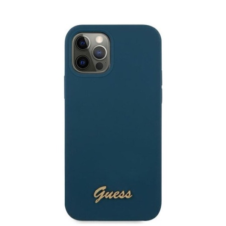 Чехол Guess для iPhone 12 Pro Max Liquid Silicone Gold Metal Logo. Цвет: синий