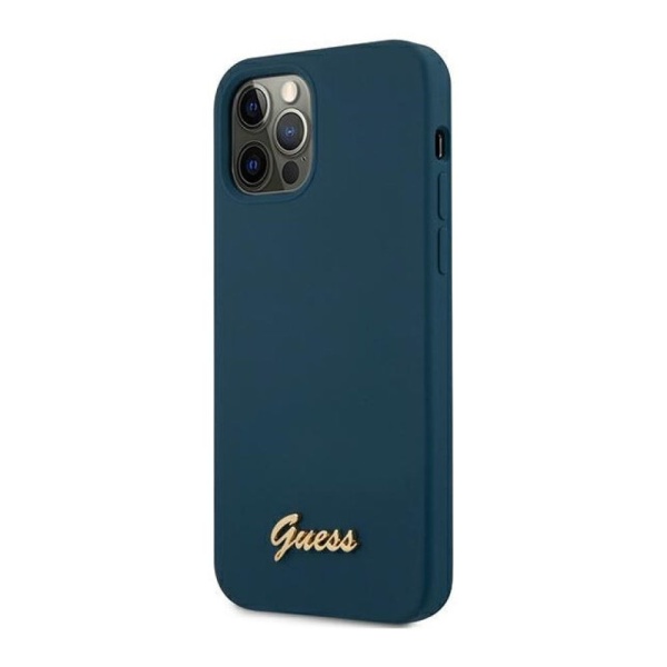 Чехол Guess для iPhone 12/12 Pro Liquid Silicone Gold Metal Logo. Цвет: синий