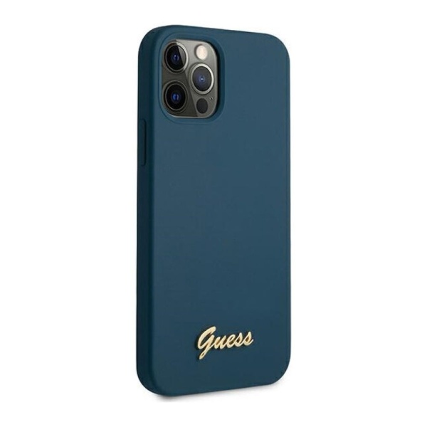 Чехол Guess для iPhone 12/12 Pro Liquid Silicone Gold Metal Logo. Цвет: синий