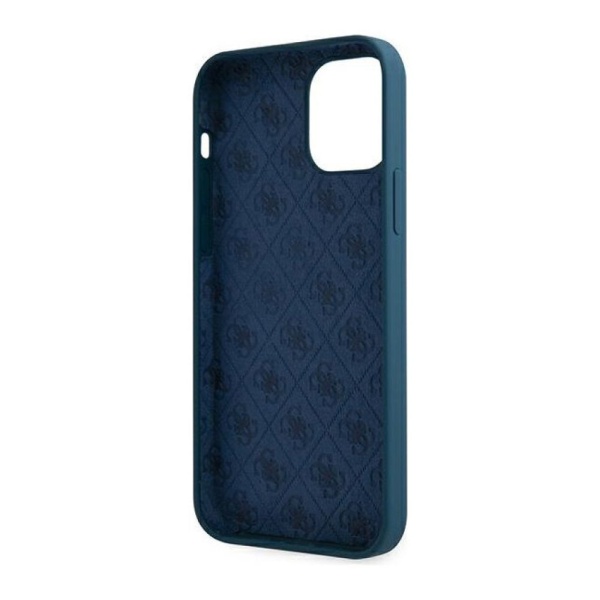 Чехол Guess для iPhone 12/12 Pro Liquid Silicone Gold Metal Logo. Цвет: синий