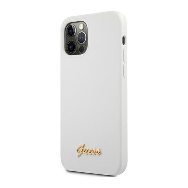 Чехол Guess для iPhone 12/12 Pro Liquid Silicone Gold Metal Logo. Цвет: белый