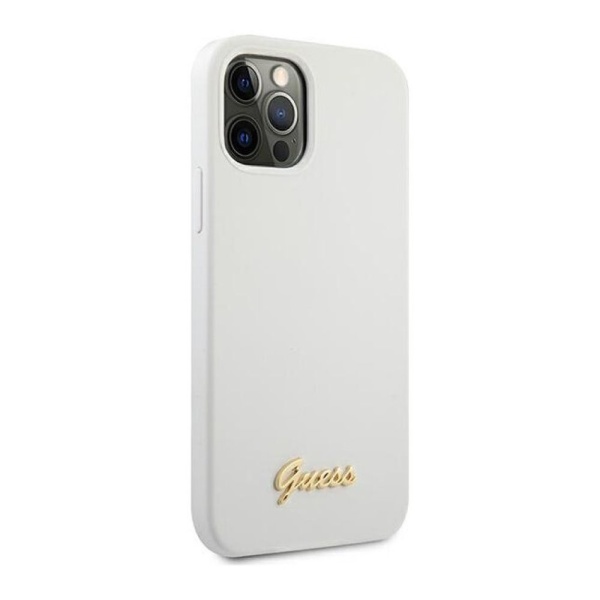 Чехол Guess для iPhone 12/12 Pro Liquid Silicone Gold Metal Logo. Цвет: белый