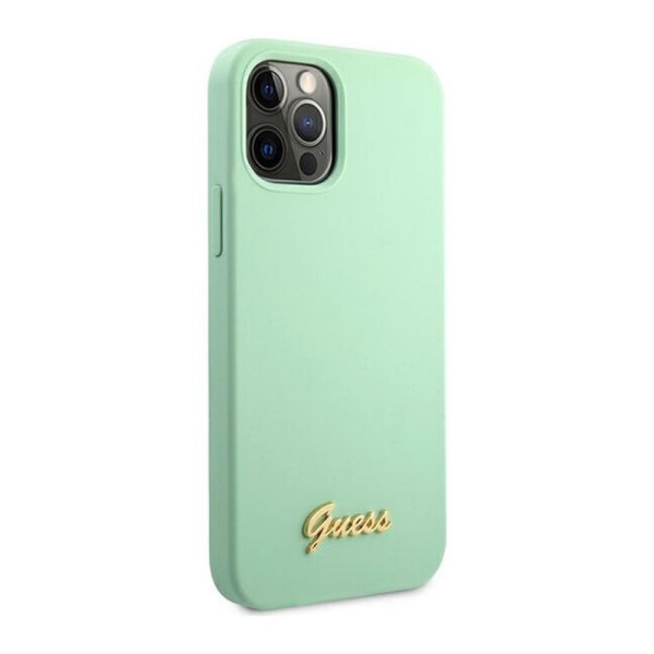 Чехол Guess для iPhone 12/12 Pro Liquid Silicone Gold Metal Logo. Цвет: зелёный