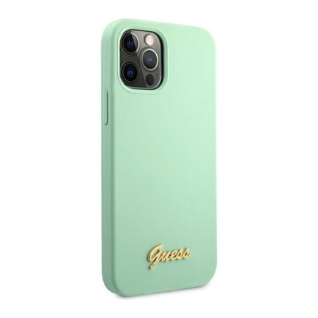 Чехол Guess для iPhone 12/12 Pro Liquid Silicone Gold Metal Logo. Цвет: зелёный