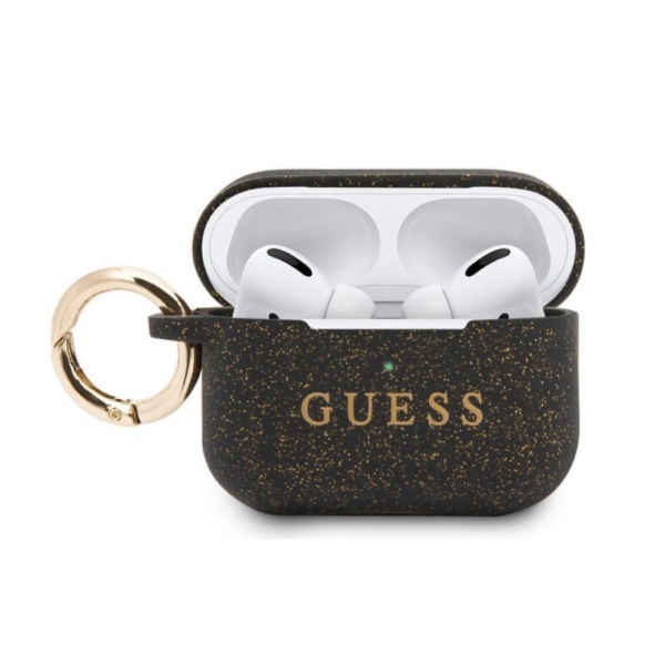 Чехол Guess для Airpods Pro силиконовый с кольцом. Цвет: чёрный