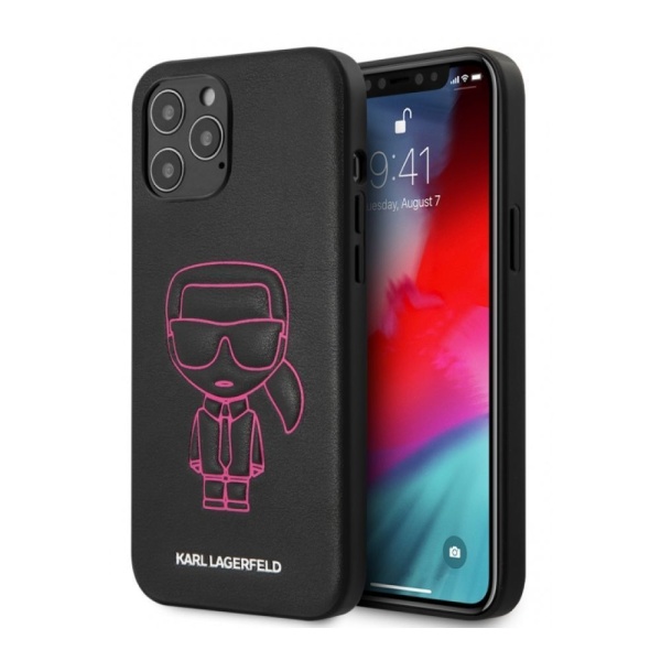 Чехол Lagerfeld для iPhone 12 Pro Max PU ikonik outlines Metal logo Hard. Цвет: чёрный/розовый