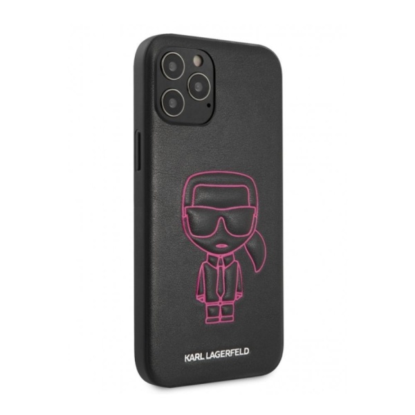 Чехол Lagerfeld для iPhone 12 Pro Max PU ikonik outlines Metal logo Hard. Цвет: чёрный/розовый