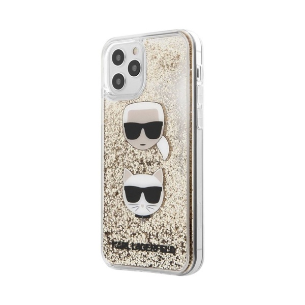 Чехол Lagerfeld для iPhone 12 Pro Max Liquid Glitter Choupette's head Hard. Цвет: золотой