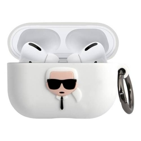 Чехол Lagerfeld для AirPods Pro силиконовый с кольцом. Цвет: белый