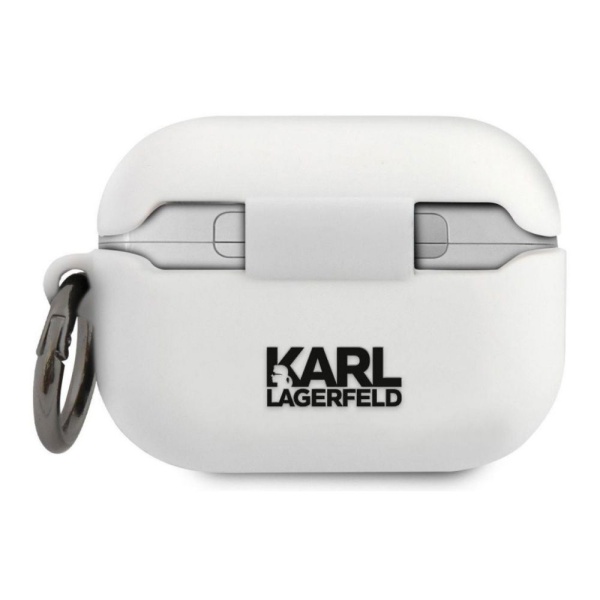 Чехол Lagerfeld для AirPods Pro силиконовый с кольцом, Choupette. Цвет: белый