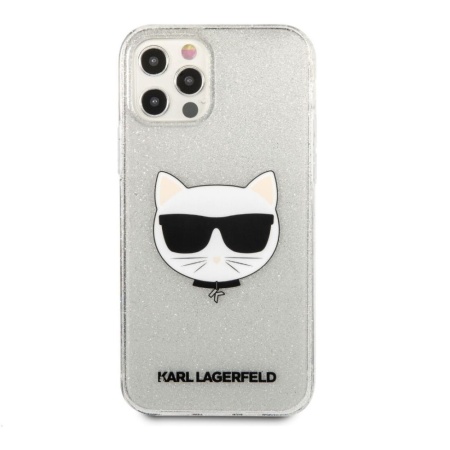 Чехол Lagerfeld для iPhone 12 Pro Max TPU Glitters Choupette Transp. Цвет: серебристый