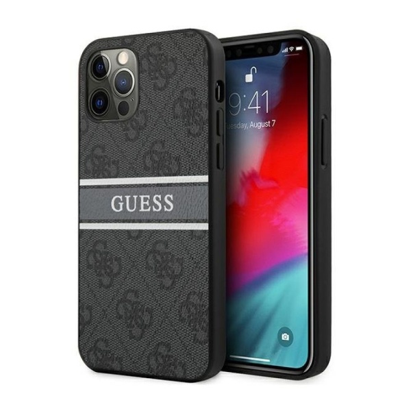 Чехол Guess для iPhone 12/12 Pro Stripe Printed Logo. Цвет: серый