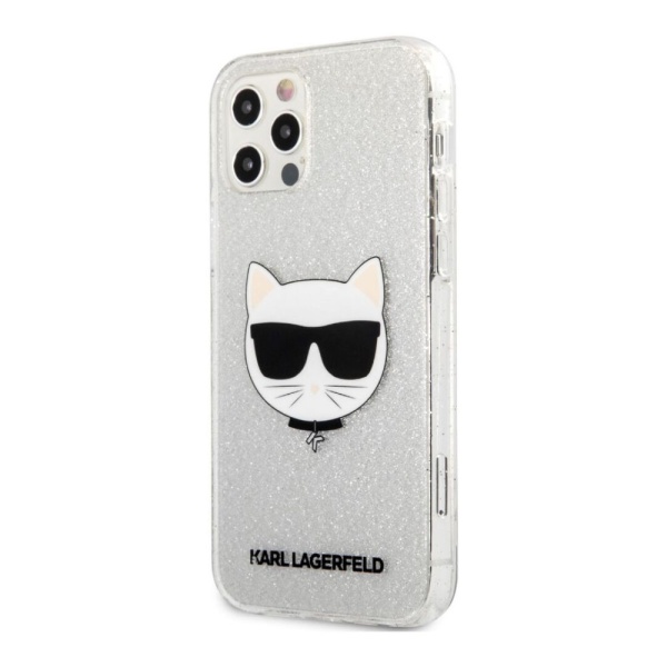 Чехол Lagerfeld для iPhone 12/12 Pro TPU Glitters Choupette Transp. Цвет: серебристый