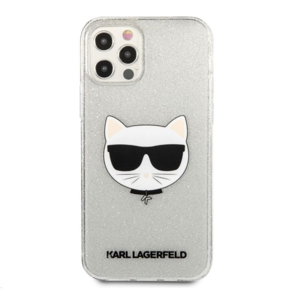 Чехол Lagerfeld для iPhone 12/12 Pro TPU Glitters Choupette Transp. Цвет: серебристый