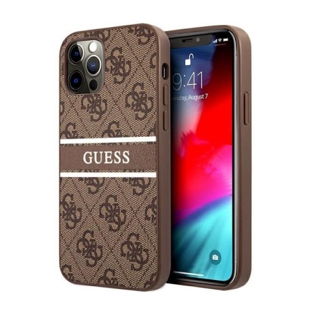 Чехол Guess для iPhone 12 Pro Max Stripe Printed Logo. Цвет: коричневый