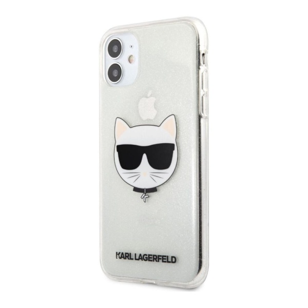 Чехол Lagerfeld для iPhone 11 TPU Glitters Choupette Transp. Цвет: серебристый