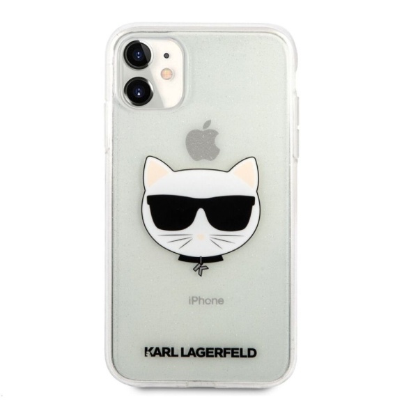 Чехол Lagerfeld для iPhone 11 TPU Glitters Choupette Transp. Цвет: серебристый